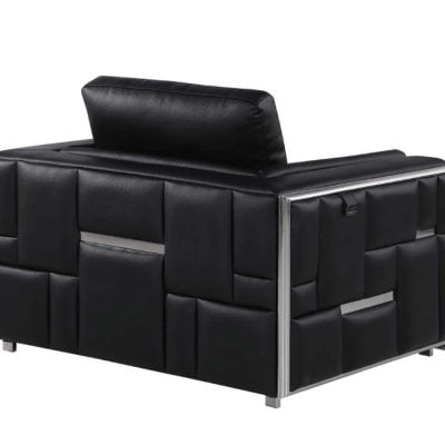 Divanitaly Campania Top Grain Black Leather & Silver Sofa Set