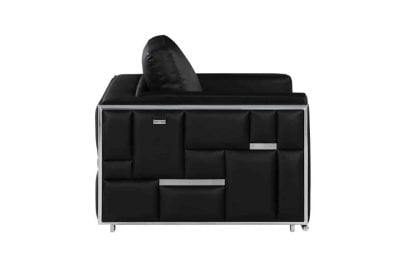 Divanitaly Campania Top Grain Black Leather & Silver Sofa Set
