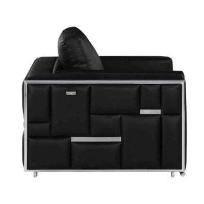Divanitaly Campania Top Grain Black Leather & Silver Sofa Set