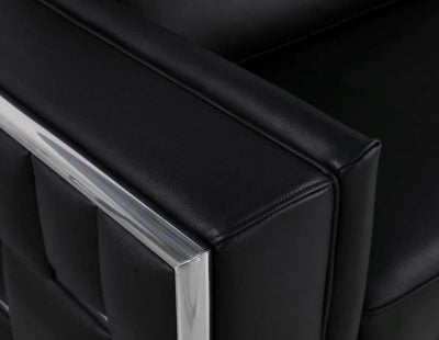 Divanitaly Campania Top Grain Black Leather & Silver Sofa Set