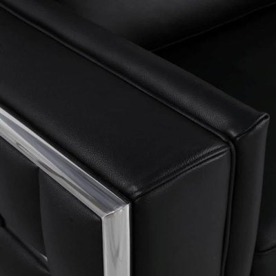 Divanitaly Campania Top Grain Black Leather & Silver Sofa Set