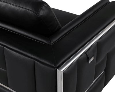Divanitaly Campania Top Grain Black Leather & Silver Sofa Set