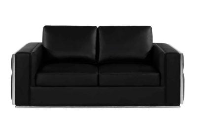 Divanitaly Campania Top Grain Black Leather & Silver Sofa Set