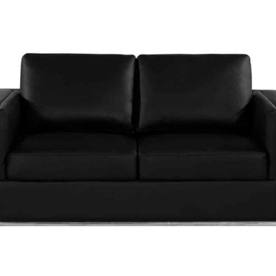 Divanitaly Campania Top Grain Black Leather & Silver Sofa Set