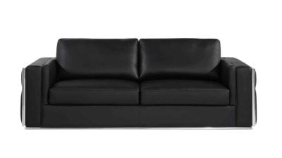 Divanitaly Campania Top Grain Black Leather & Silver Sofa Set