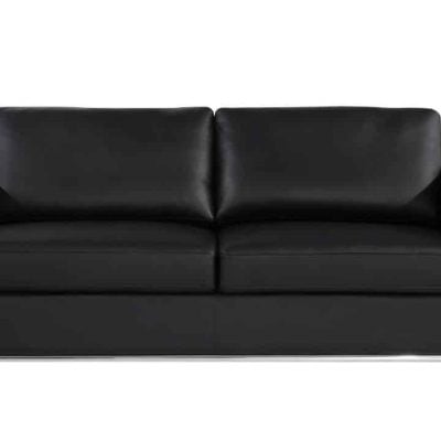 Divanitaly Campania Top Grain Black Leather & Silver Sofa Set