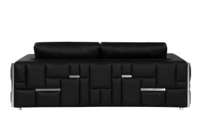 Divanitaly Campania Top Grain Black Leather & Silver Sofa Set