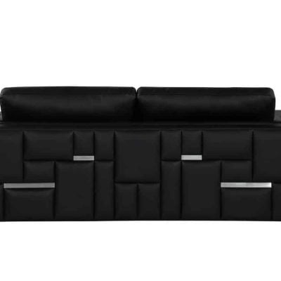 Divanitaly Campania Top Grain Black Leather & Silver Sofa Set
