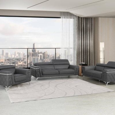 Divanitaly Peraso Modern Gray Leather Sofa Set