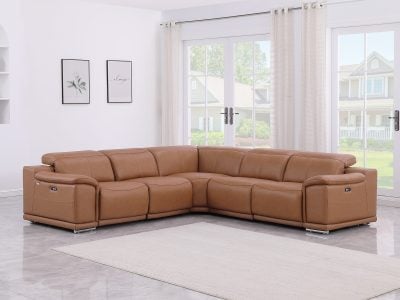 Divantalia Livorno Modern Recliner Cognac Brown Italian Leather Sectional Sofa - Image 2