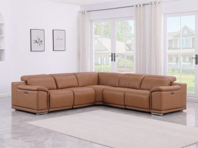 Divantalia Livorno Modern Recliner Cognac Brown Italian Leather Sectional Sofa - Image 2