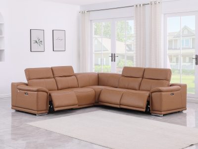 Divantalia Livorno Modern Recliner Cognac Brown Italian Leather Sectional Sofa