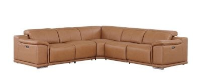 Divantalia Livorno Modern Recliner Cognac Brown Italian Leather Sectional Sofa