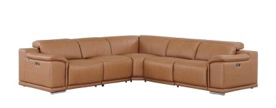 Divantalia Livorno Modern Recliner Cognac Brown Italian Leather Sectional Sofa