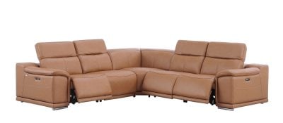 Divantalia Livorno Modern Recliner Cognac Brown Italian Leather Sectional Sofa