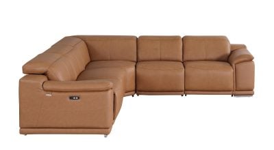 Divantalia Livorno Modern Recliner Cognac Brown Italian Leather Sectional Sofa