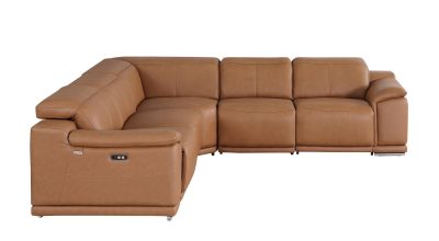 Divantalia Livorno Modern Recliner Cognac Brown Italian Leather Sectional Sofa