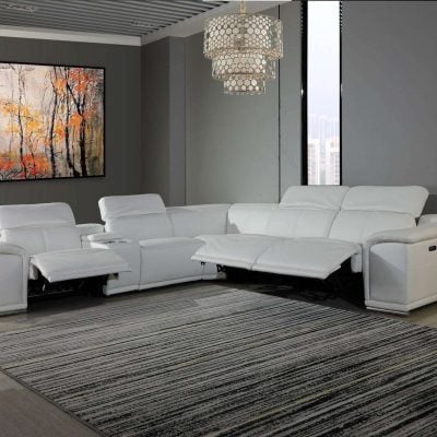 6 Pc Divantalia Crasia Modern Recliner White Italian Leather Sectional Sofa