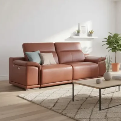 Divanitalia Savona Cognac Brown Leather Modern Reclining Sofa Set