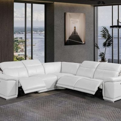 5 Pc Divantalia Crasia Modern Recliner White Italian Leather Sectional Sofa