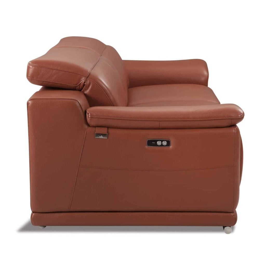 Divanitalia Savona Top Grain Cognac Leather Modern Reclining Loveseat