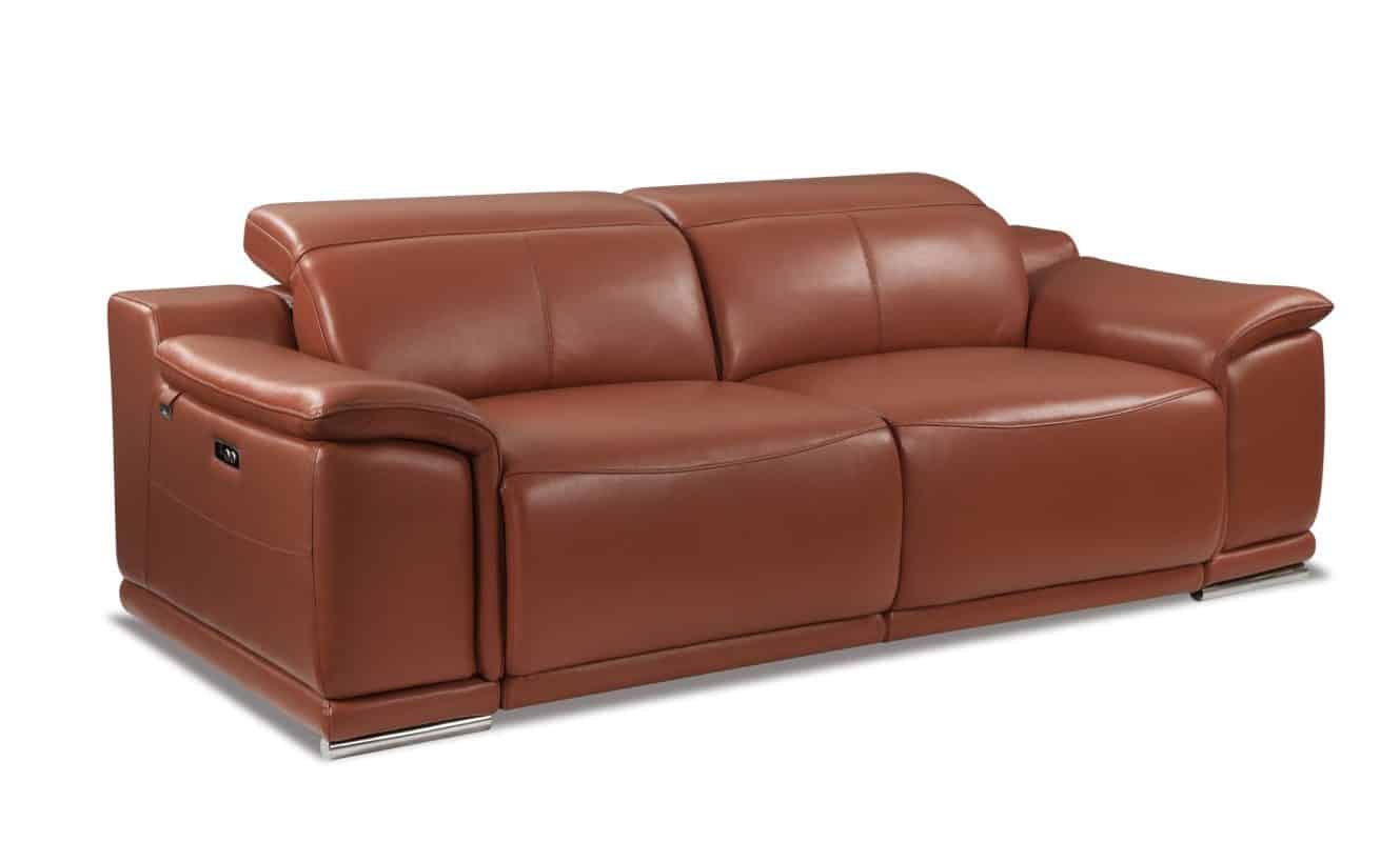 Divanitalia Savona Top Grain Cognac Leather Modern Reclining Sofa