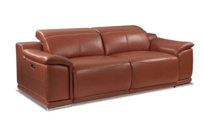 Divanitalia Savona Top Grain Cognac Leather Modern Reclining Sofa