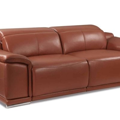 Divanitalia Savona Top Grain Cognac Leather Modern Reclining Sofa