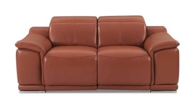 Divanitalia Savona Top Grain Cognac Leather Reclining Loveseat