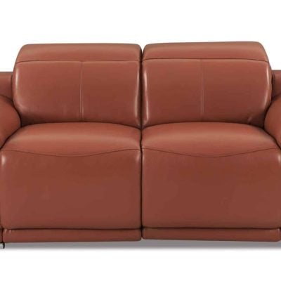 Divanitalia Savona Top Grain Cognac Leather Reclining Loveseat