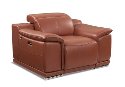 Divanitalia Savona Top Grain Cognac Leather modern Reclining Chair