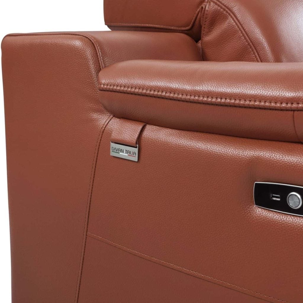 Divanitalia Savona Top Grain Cognac Leather Reclining Sofa