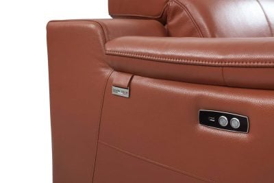 Divanitalia Savona Top Grain Cognac Leather Reclining Sofa