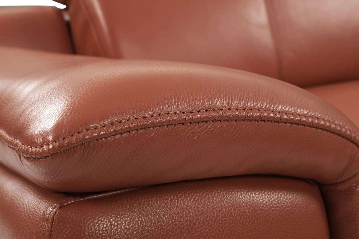 Divanitalia Savona Top Grain Cognac Leather Modern Reclining Sofa