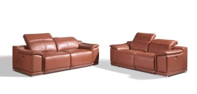Divanitalia Savona Top Grain Cognac Leather Reclining Sofa Set