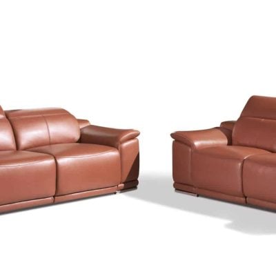 Divanitalia Savona Top Grain Cognac Leather Reclining Sofa Set