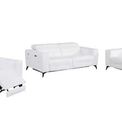 Divanitaly Raveli Modern White Italian Leather Reclining Sofa Set