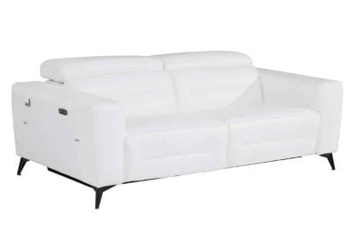 Divanitaly Raveli Modern White Italian Leather Reclining Sofa Set