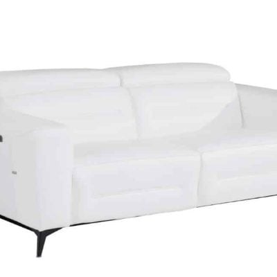 Divanitaly Raveli Modern White Italian Leather Reclining Sofa Set