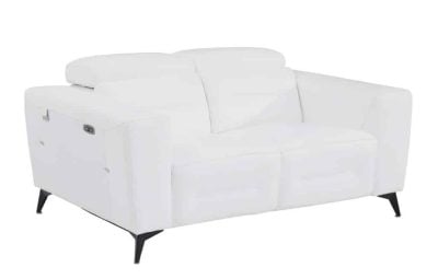 Divanitaly Raveli Modern White Italian Leather Reclining Sofa Set