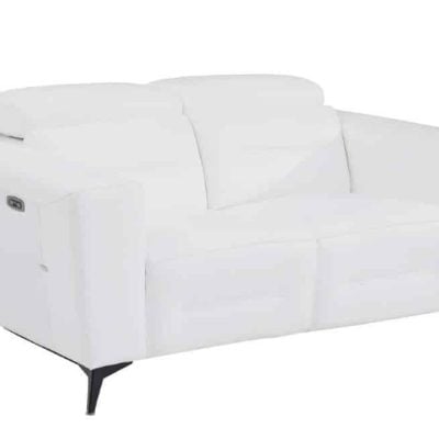 Divanitaly Raveli Modern White Italian Leather Reclining Sofa Set