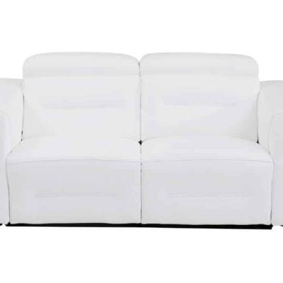 Divanitaly Raveli Modern White Italian Leather Reclining Sofa Set