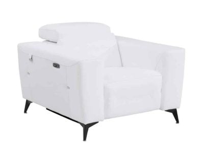 Divanitaly Raveli Modern White Italian Leather Reclining Sofa Set