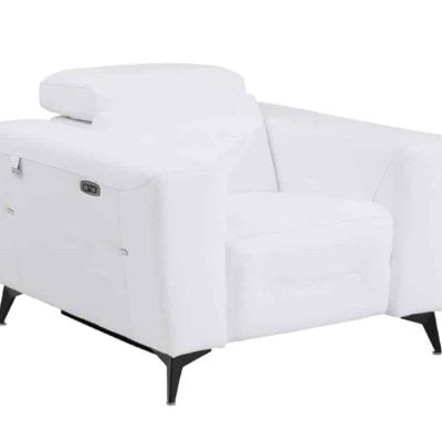 Divanitaly Raveli Modern White Italian Leather Reclining Sofa Set
