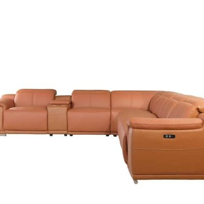 Divantalia Livorno Cognac Brown Italian Leather Sectional Sofa