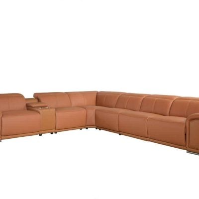 Divantalia Livorno Modern Recliner Cognac Brown Italian Leather Sectional Sofa