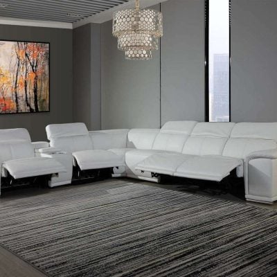7 Pc Divantalia Crasia White Italian Leather Sectional Sofa