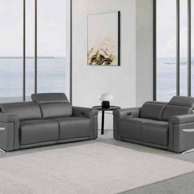 Tustin Dark Grey Leather Modern Recliner Sofa