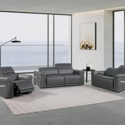 Tustin Dark Grey Leather Modern Recliner Sofa