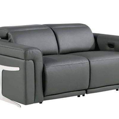 Tustin Dark Grey Leather Modern Recliner Sofa
